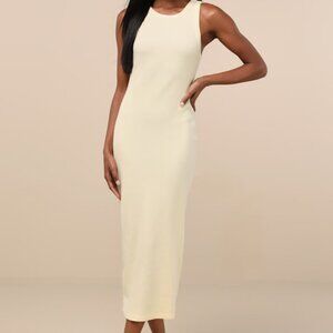 Lulus Majorly Trendy Light Yellow Ribbed Bodycon Midi Dress - Size M